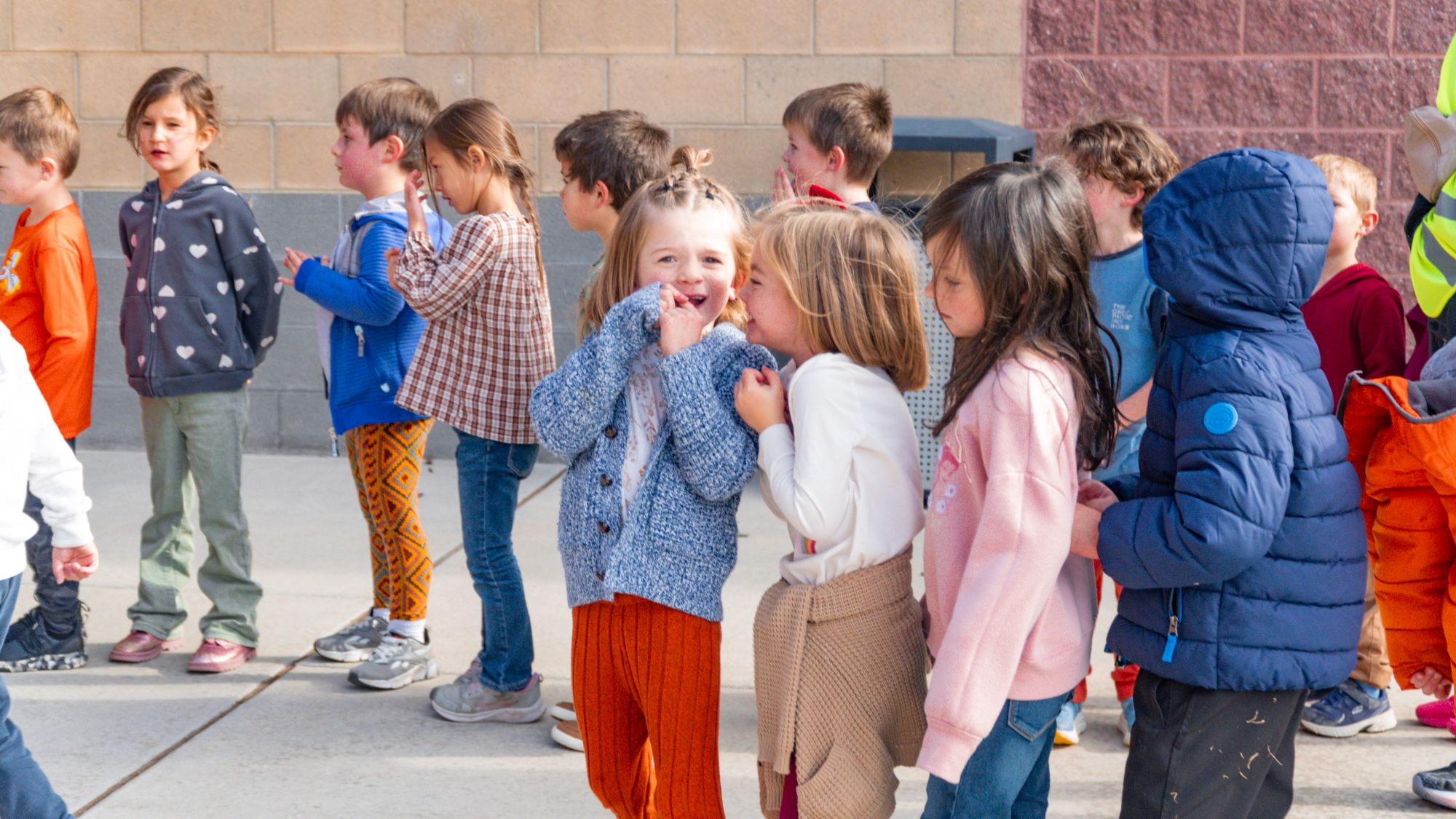 Kindergarten students lined up for class